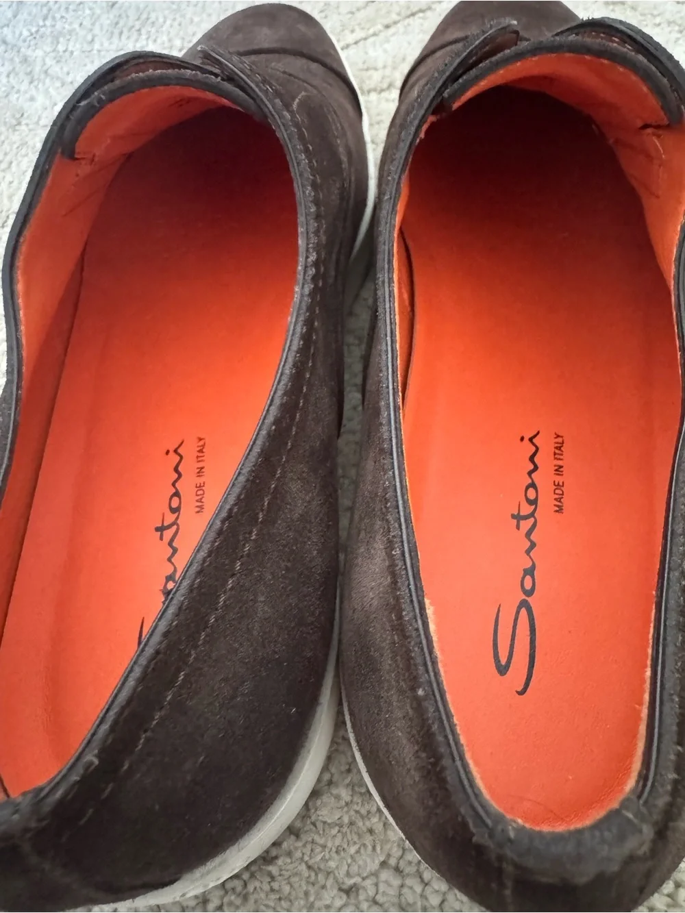 Santoni Brown Suede Slip-On Loafers